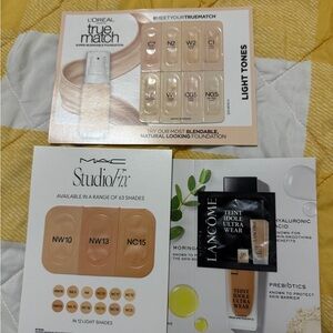 The cosmetic samples are new. Tint, concealer, primer, poudre.